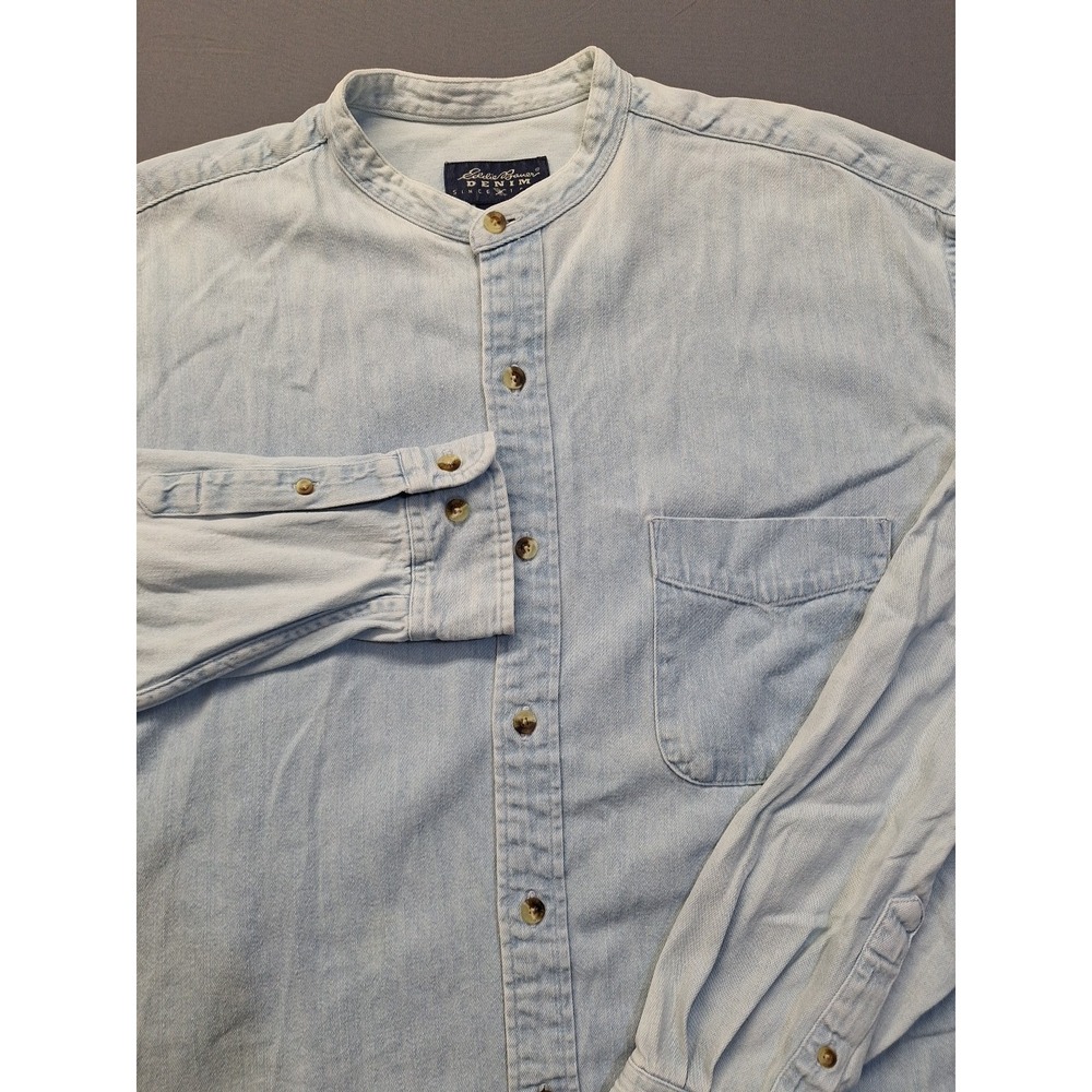 Vintage Eddie Bauer Mens Blue Denim Long Sleeve Shirt Large Y2K Made In Canada‎